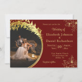 Elegant Classic Gold, Burgundy Photo Wedding Kaart (Voorkant)