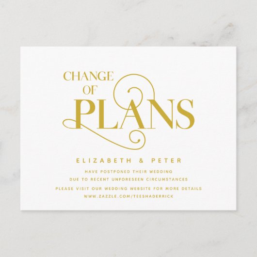 Elegant Classic Gold Change of plans, Uitstel Briefkaart (Voorkant)