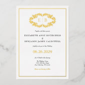 Elegant Classic Gold Crest Monogram Weddenschap Folie Uitnodiging (Voorkant)
