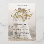 Elegant Classic Gold Foil Aangepaste fotokalligraf Folie Uitnodiging (Voorkant)
