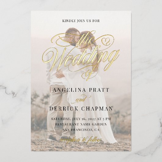 Elegant Classic Gold Foil Aangepaste fotokalligraf Folie Uitnodiging (Voorkant)