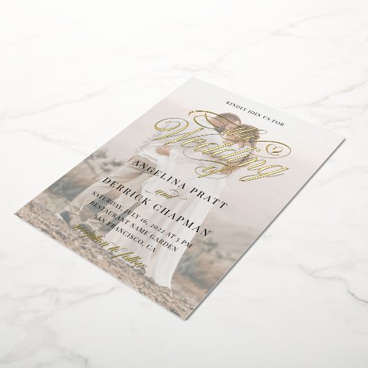 Elegant Classic Gold Foil Aangepaste fotokalligraf Folie Uitnodiging (Gedraaid)