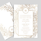 Elegant Classic Gold Foil Monogram WreatWedding Kaart