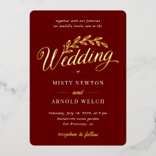 Elegant Classic Gold Foil Red Burgundy Rustic Folie Uitnodiging