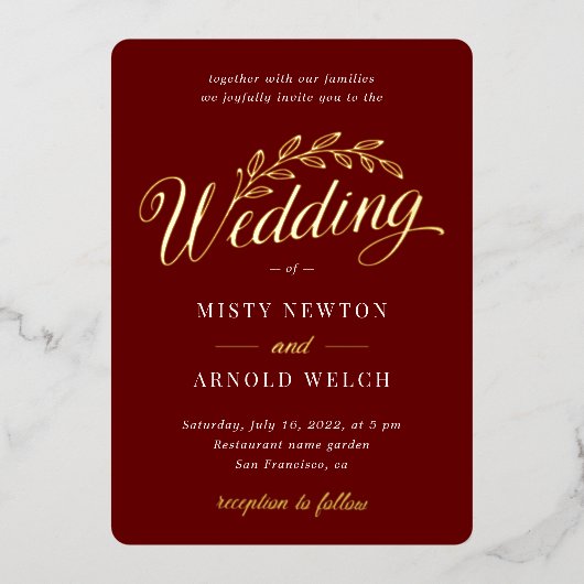 Elegant Classic Gold Foil Red Burgundy Rustic Folie Uitnodiging (Voorkant)
