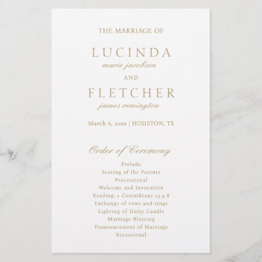 Elegant Classic Gold Formal Budget Weduwprogramma Flyer (Voorkant)