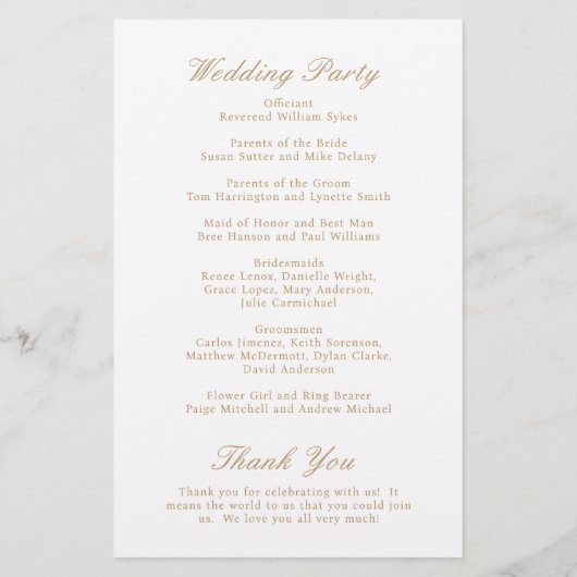 Elegant Classic Gold Formal Budget Weduwprogramma Flyer (Achterkant)