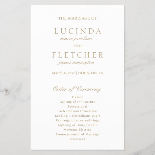 Elegant Classic Gold Formal Budget Weduwprogramma Flyer (Voorkant)