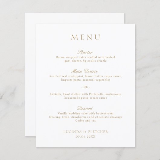 Elegant Classic Gold Formal Wedding Menu (Voorkant / Achterkant)