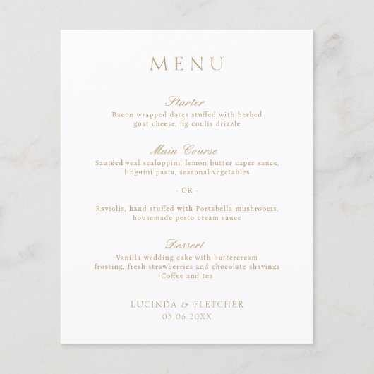Elegant Classic Gold Formal Wedding Menu (Voorkant)