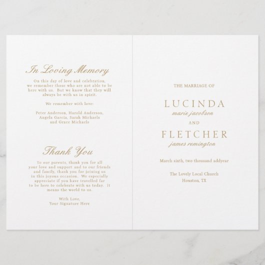 Elegant Classic Gold Formal Wedding Programme (Voorkant)