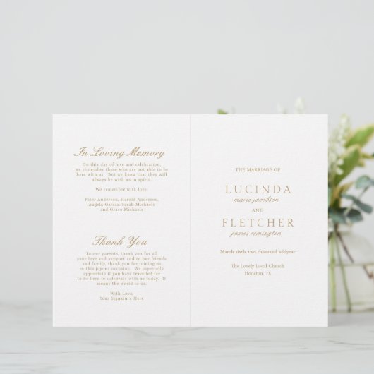 Elegant Classic Gold Formal Wedding Programme (Staand voorkant)