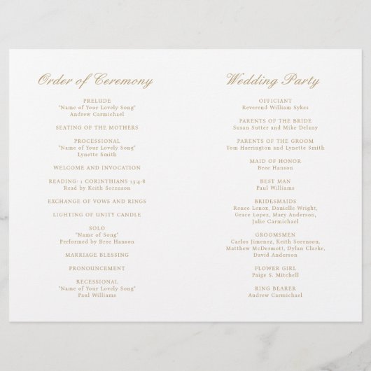 Elegant Classic Gold Formal Wedding Programme (Achterkant)