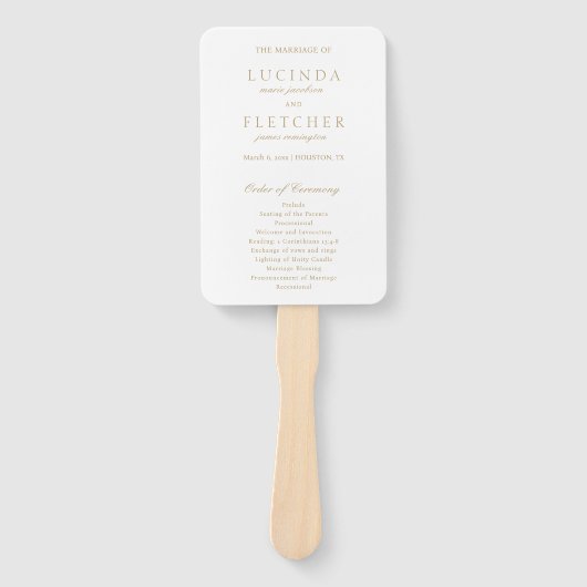 Elegant Classic Gold Formal Wedding Programme Handwaaier (Voorkant)