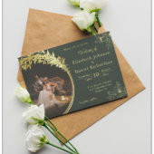 Elegant Classic Gold, Green Photo Wedding Kaart