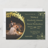 Elegant Classic Gold, Green Photo Wedding Kaart (Voorkant)