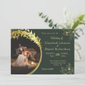 Elegant Classic Gold, Green Photo Wedding Kaart (Staand voorkant)