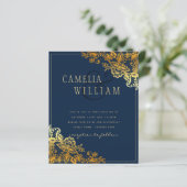 Elegant Classic Gold Lace Blue Wedding Invite (Staand voorkant)