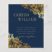 Elegant Classic Gold Lace Blue Wedding Invite (Voorkant)