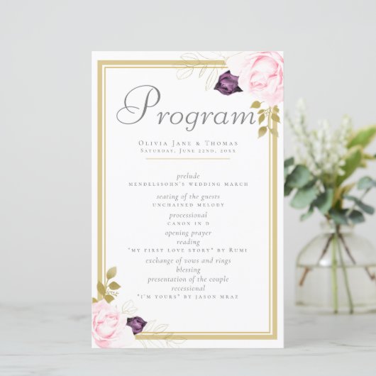 Elegant Classic Gold Lijst Floral Rozen Wedding (Staand voorkant)