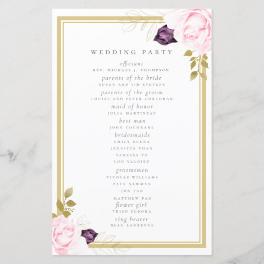 Elegant Classic Gold Lijst Floral Rozen Wedding (Achterkant)