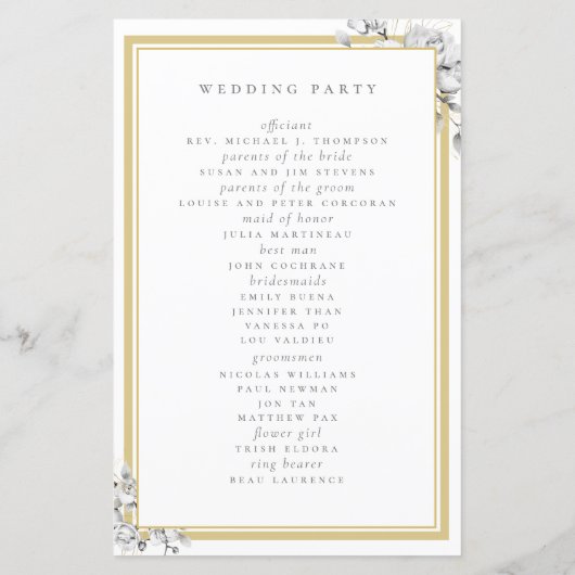 Elegant Classic Gold Lijst Floral Wedding Programm (Achterkant)