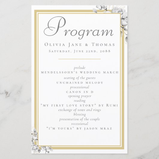 Elegant Classic Gold Lijst Floral Wedding Programm (Voorkant)