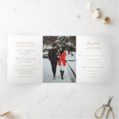 Elegant Classic Gold Photo Formal Wedding Drieluik Uitnodiging (Binnen)
