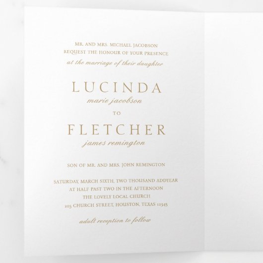 Elegant Classic Gold Photo Formal Wedding Drieluik Uitnodiging (Binnenzijde eerst)