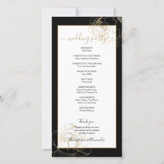 Elegant Classic Gold Roos Wedding Program kaart. (Achterkant)