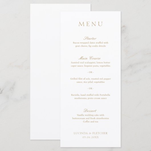 Elegant Classic Gold Traditional Formal Wedding Menu (Voorkant / Achterkant)