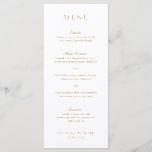Elegant Classic Gold Traditional Formal Wedding Menu (Voorkant)