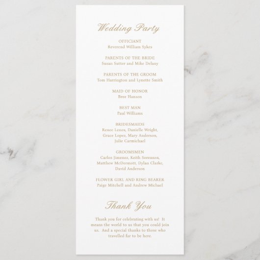 Elegant Classic Gold Traditional Formal Wedding Programmakaart (Achterkant)