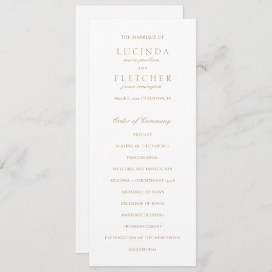 Elegant Classic Gold Traditional Formal Wedding Programmakaart (Voorkant / Achterkant)