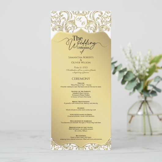 Elegant Classic Gold Wedding Programma (Staand voorkant)