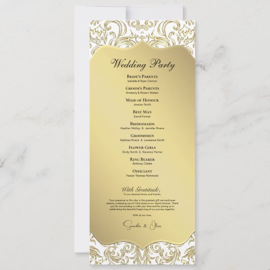 Elegant Classic Gold Wedding Programma (Achterkant)