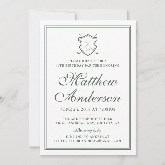 Elegant Classic Golf Birthday Party Invitation Kaart (Voorkant)