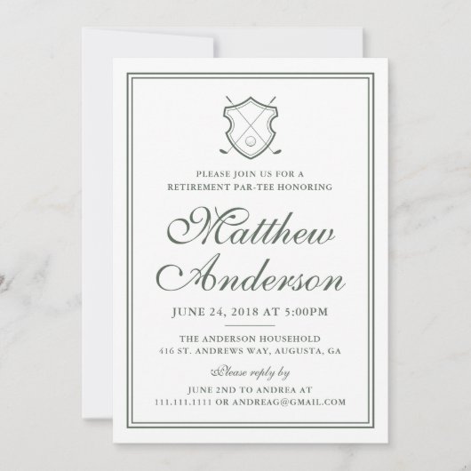 Elegant Classic Golf Retirement Party Invitation Kaart (Voorkant)