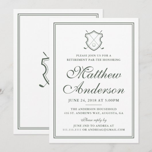 Elegant Classic Golf Retirement Party Invitation Kaart (Voorkant / Achterkant)
