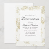  Elegant Classic Gouden Bloemen Quinceanera Kaart (Voorkant / Achterkant)