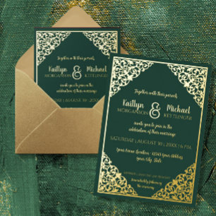 Elegant Classic  Green in Gold Foil Wedding Folie Uitnodiging