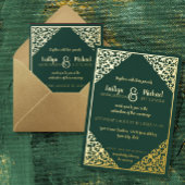 Elegant Classic  Green in Gold Foil Wedding Folie Uitnodiging