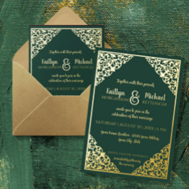 Elegant Classic  Green in Gold Foil Wedding Folie Uitnodiging
