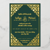 Elegant Classic  Green in Gold Foil Wedding Folie Uitnodiging (Voorkant)