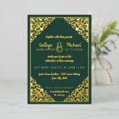 Elegant Classic  Green in Gold Foil Wedding Folie Uitnodiging (Staand Voorkant)