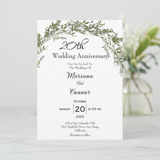 Elegant Classic Greenery Wedding Jubileum Kaart (Staand voorkant)