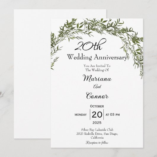 Elegant Classic Greenery Wedding Jubileum Kaart (Voorkant / Achterkant)