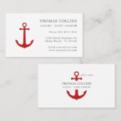 Elegant Classic Grijs & Rood Nautisch Anker Logo Visitekaartje (Voorkant / Achterkant)