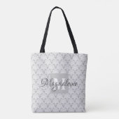 Elegant Classic Grijs & Wit Damast Monogram & Naam Tote Bag (Achterkant)