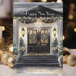 Elegant Classic Home Black Gold Happy New Year Feestdagenkaart